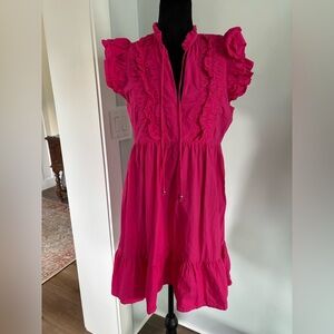 Caroline Constas ruffle sleeve tiered mini dress hot pink small